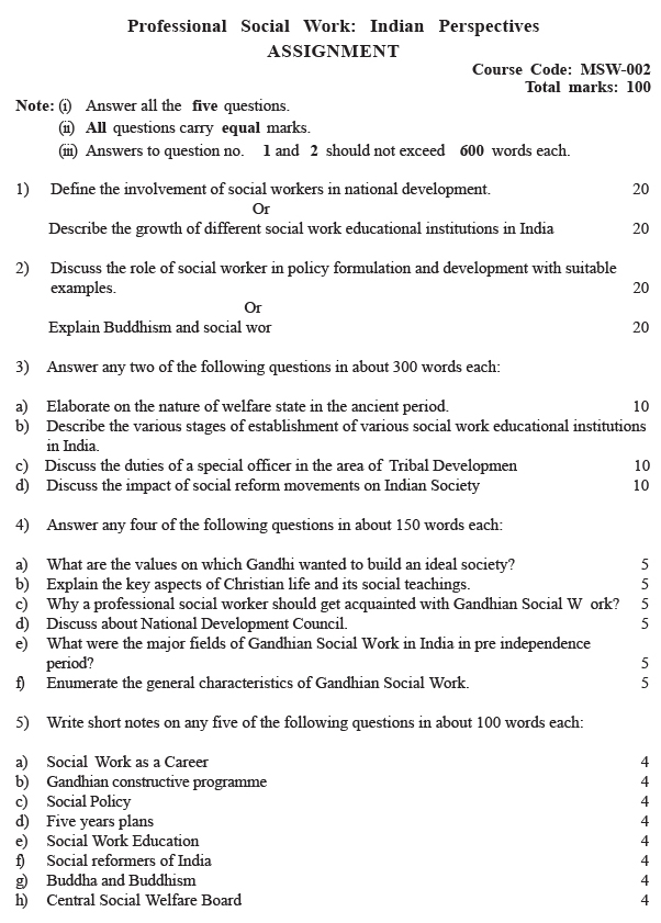 MSW-02 - Professional Social Work: Indian Perspectives-July 2023 - January 2024