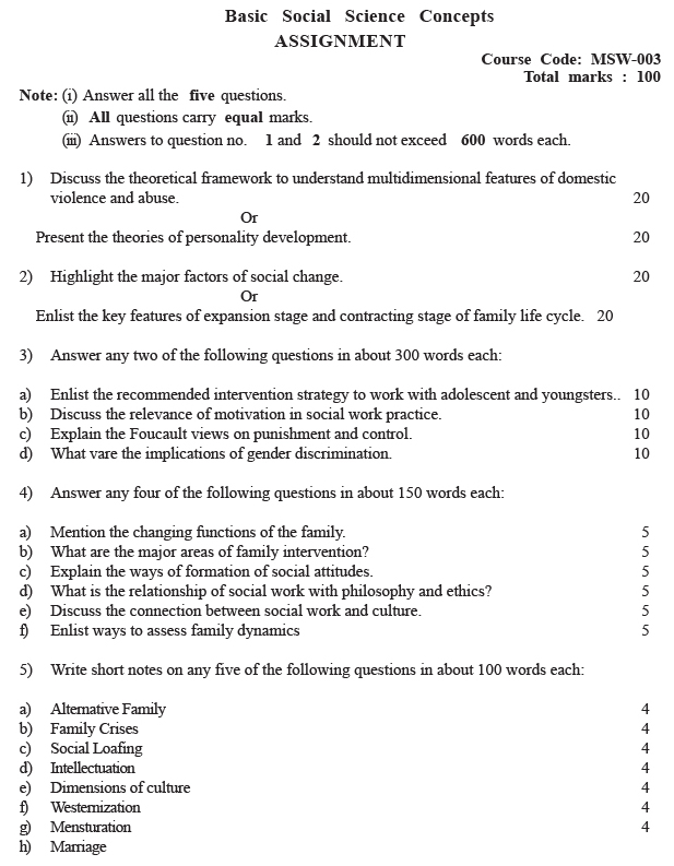 MSW-03 - Basic Social Science Concepts-July 2023 - January 2024