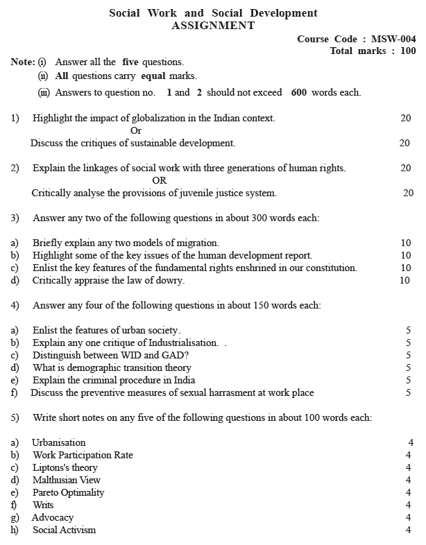 MSW-04 - Social Work and Social Development-July 2023 - January 2024