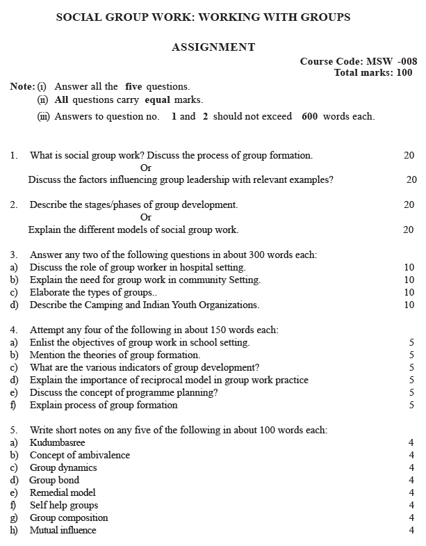 MSW-08 - Social Group Work: Working with Groups-July 2023 - January 2024