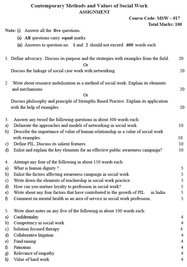 MSW-17 - Contemporary Methods and Values of Social Work-July 2023 - January 2024