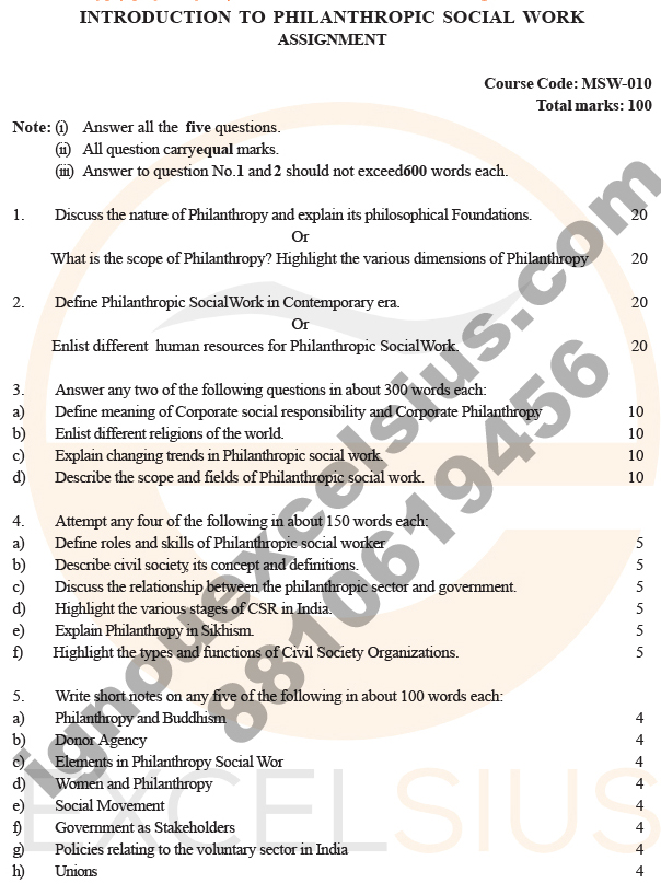 MSW-10 - Introduction to Philanthropic Social Work-July 2023 - January 2024