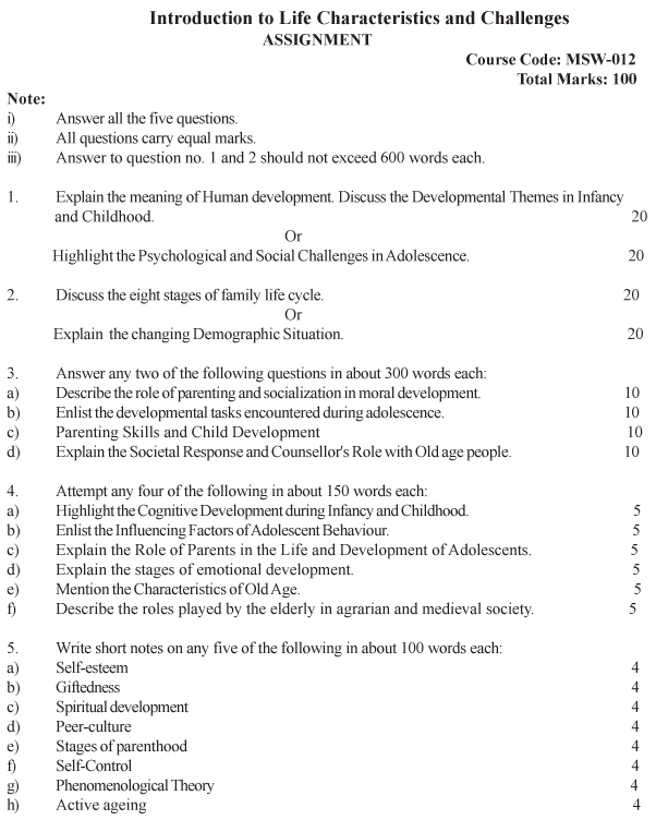 MSW-12 - Introduction to Life Characteristics and Challenges-July 2023 - January 2024