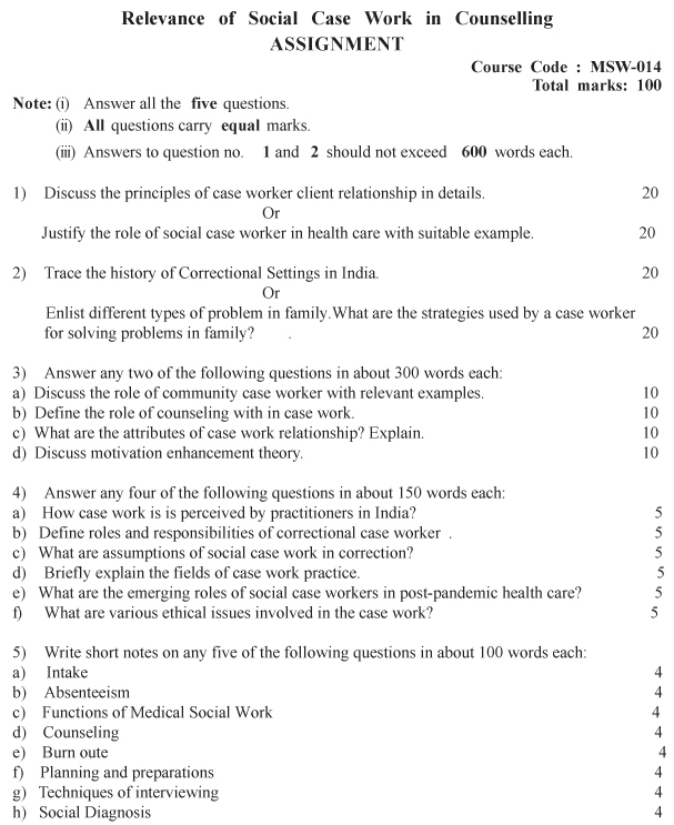 MSW-14 - Relevance of Social Case Work in Counselling-July 2023 - January 2024