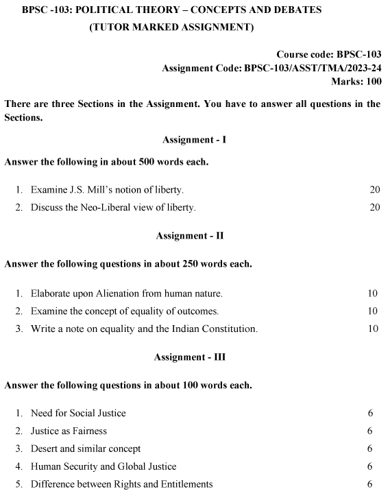 BPSC-103 - Political Theory: Concepts and Debates-July 2023 - January 2024