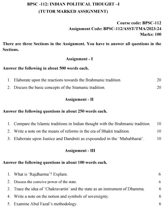 BPSC-112 - Indian Political Thought-I-July 2023 - January 2024