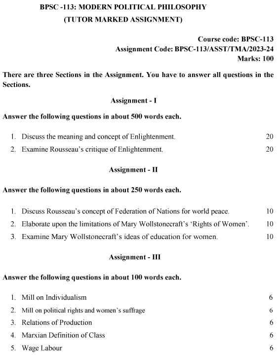 BPSC-113 - Modern Political Philosophy-July 2023 - January 2024