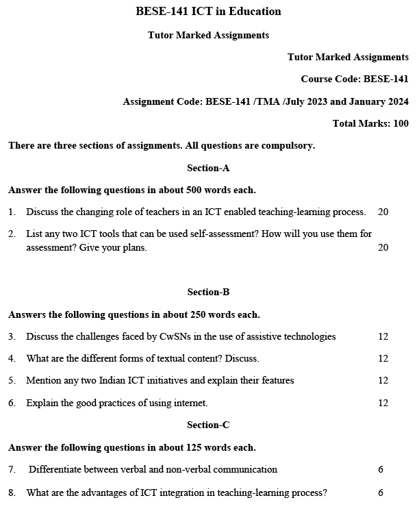 BESE-141 - ICT in Education-July 2023 - January 2024