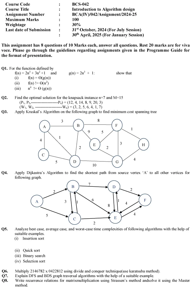 BCS-42 - Introduction to Algorithm Design-July 2024 - January 2025