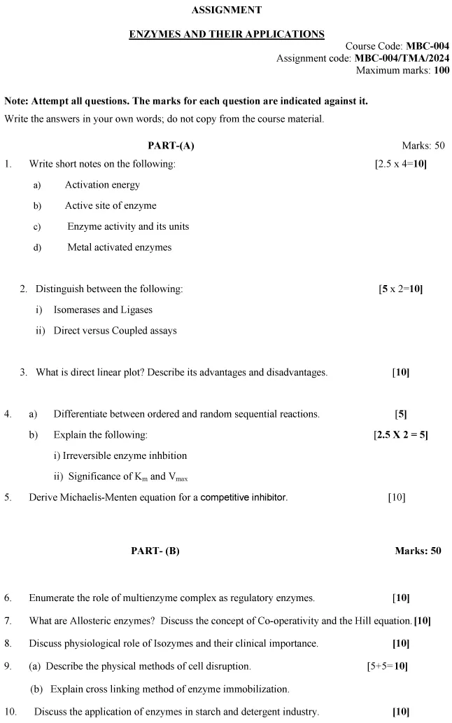 MBC-04 - Enzymes and their applications (Core)-January 2024 - December 2024