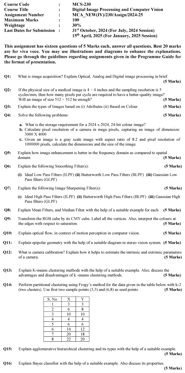 MCS-230 - Digital Image Processing and Computer Vision-July 2024 - January 2025