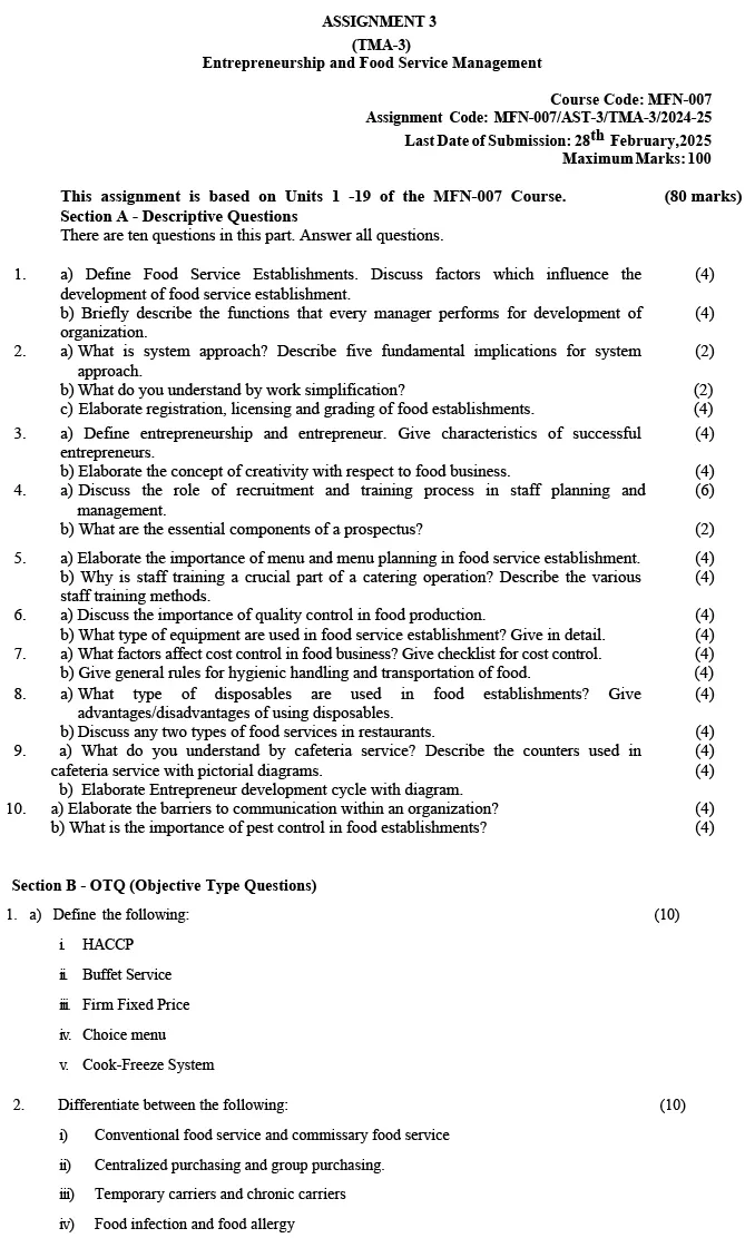 MFN-07 - Entrepreneurship and Food Service Management-July 2024 - January 2025