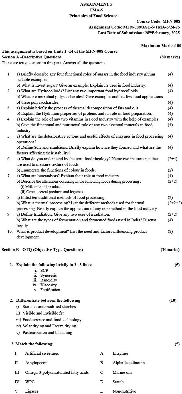 MFN-08 - Principles of Food Science-July 2024 - January 2025