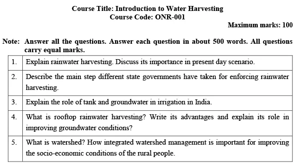 ONR-01 - Introduction to Water Harvesting-July 2024 - January 2025