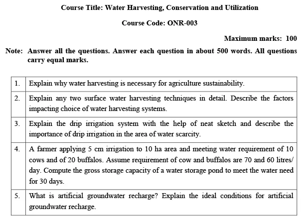 ONR-03 - Water Harvesting, Conservation and Utilization-July 2024 - January 2025