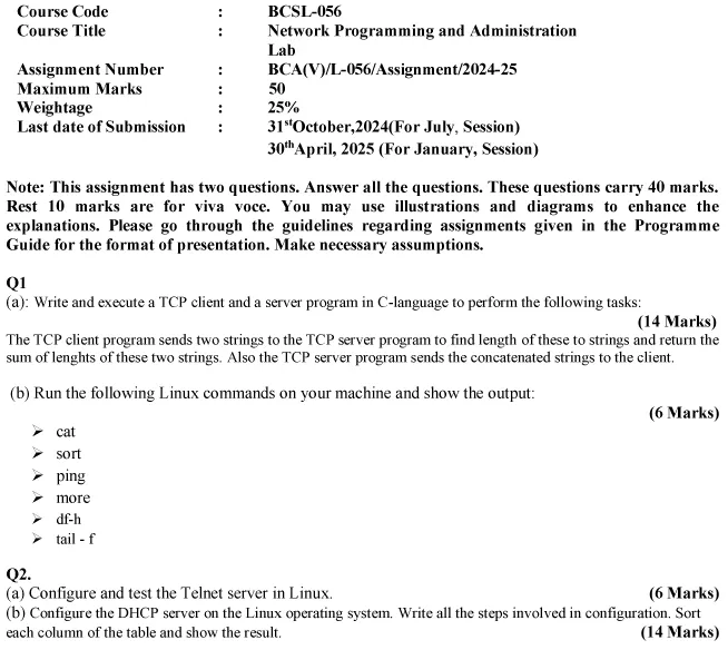 BCSL-56 - Network Programming and Administration Lab-July 2024 - January 2025