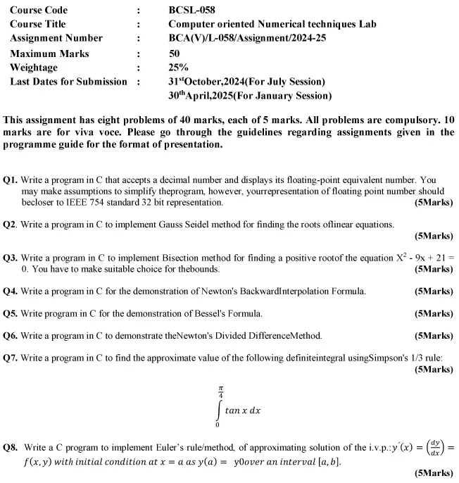 BCSL-58 - Web Programming Lab Computer Oriented Numerical Techniques Lab-July 2024 - January 2025