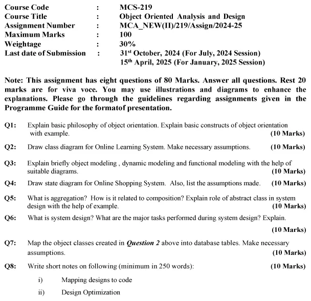 MCS-219 - Object Oriented Analysis and Design-July 2024 - January 2025