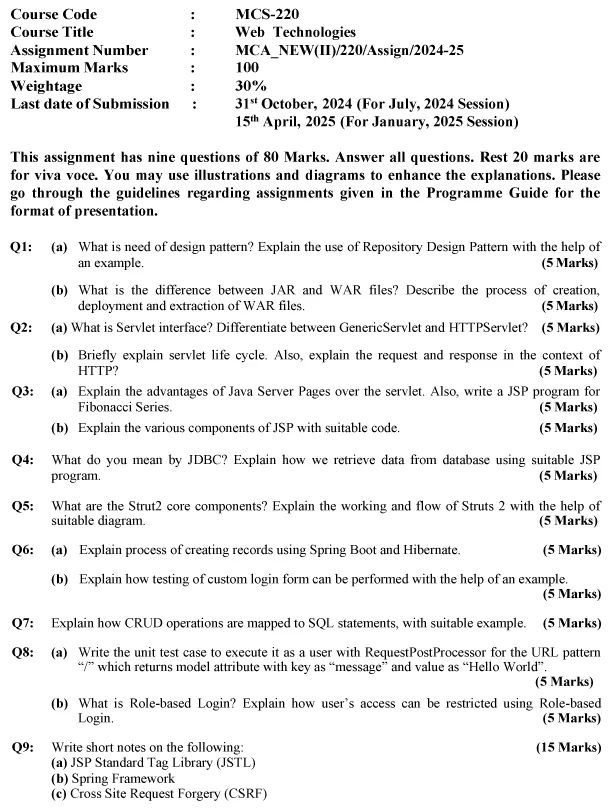 MCS-220 - Web Technologies -July 2024 - January 2025