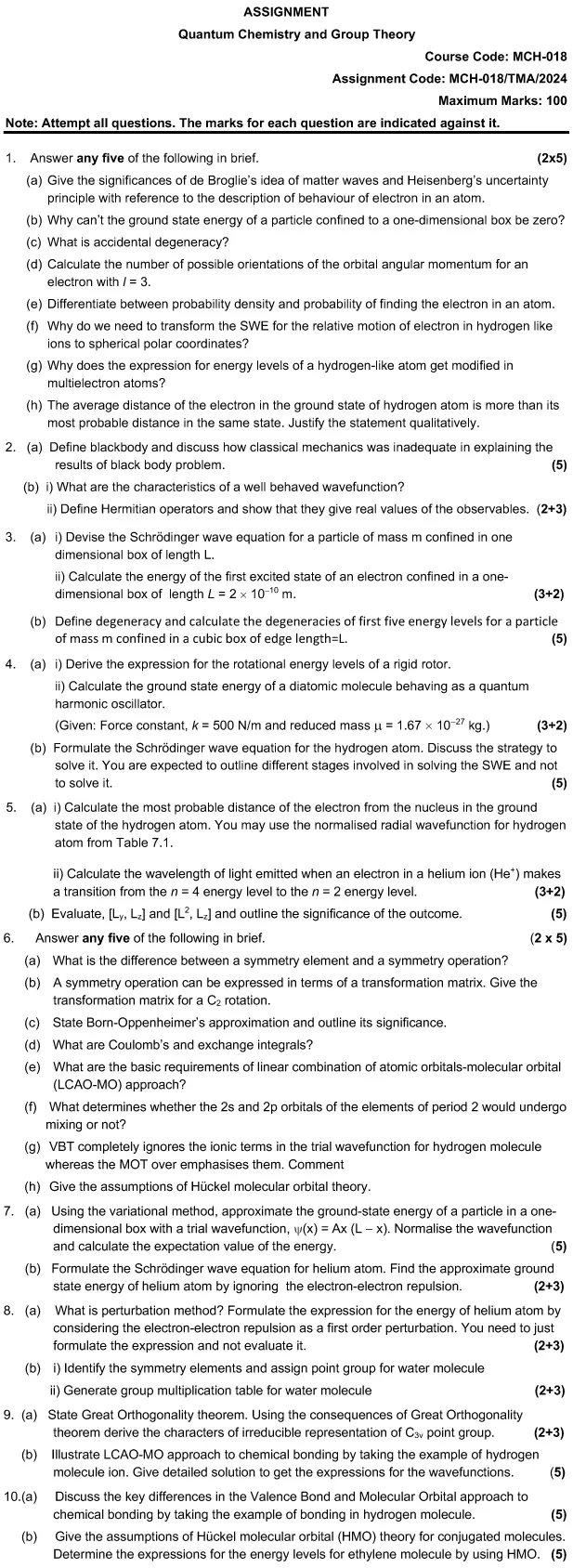 MCH-18 - Quantum Chemistry and group theory-July 2024 - June 2025