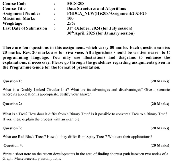 MCS-208 - Data Structures and Algorithms-July 2024 - January 2025