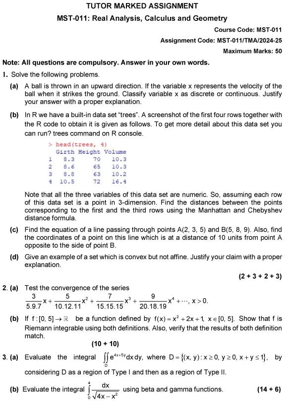 MST-11 - Real Analysis, Calculus and Geometry-June 2024 - June 2025