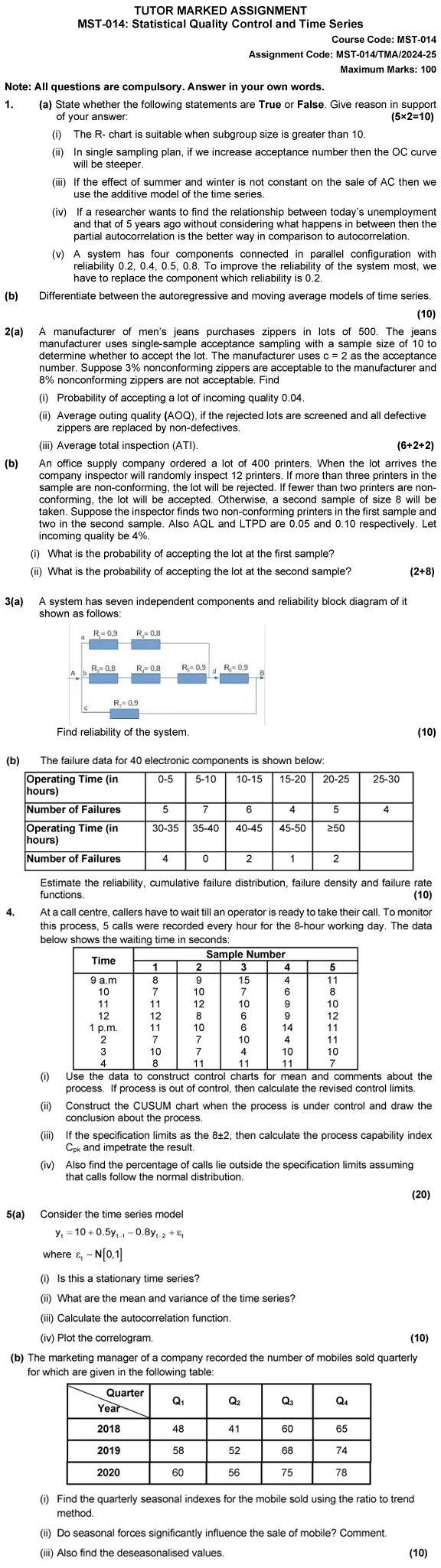 MST-14 - Statistical Quality Control and Time Series Analysis-June 2024 - June 2025