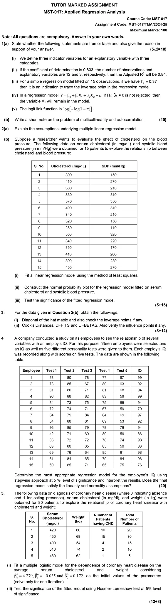 MST-17 - Applied Regression Analysis-June 2024 - June 2025