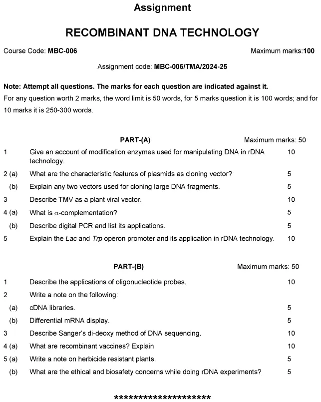 MBC-06 - Recombinant DNA Technology and its applications (Core)-July 2024 - December 2025