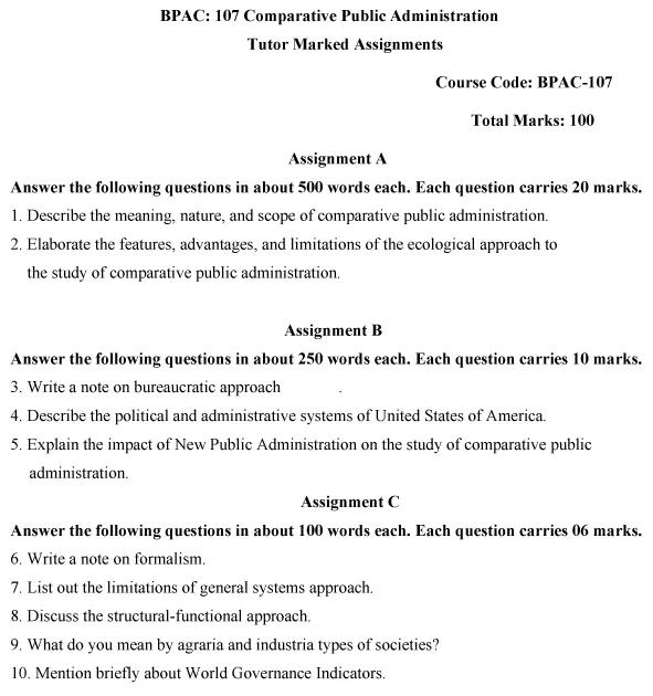 BPAC-107 - Comparative Public Administration-July 2024 - January 2025