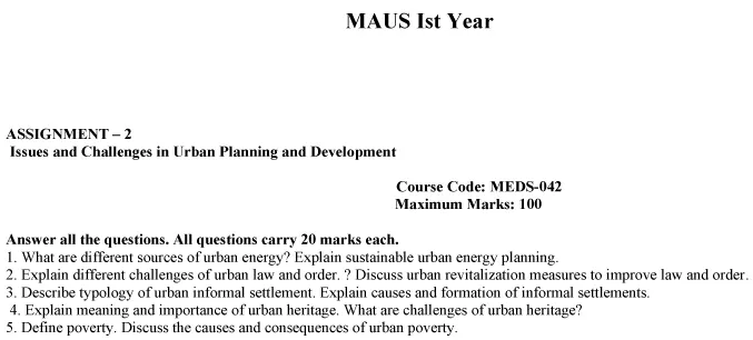 MEDS-42 - Issues and Challenges in Urban Planning and Development-July 2024 - January 2025