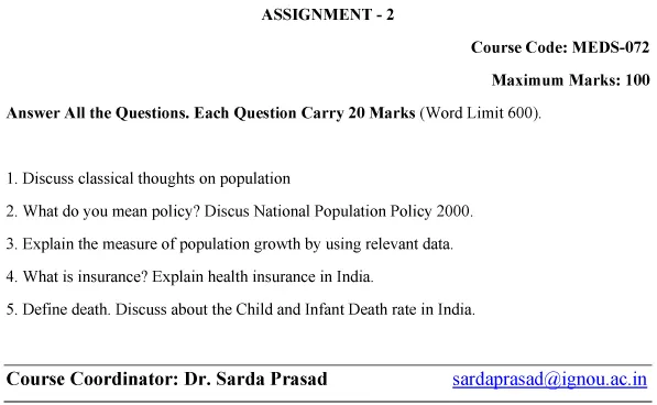 MEDS-72 - Population Theories, Policies and Programme-July 2024 - January 2025