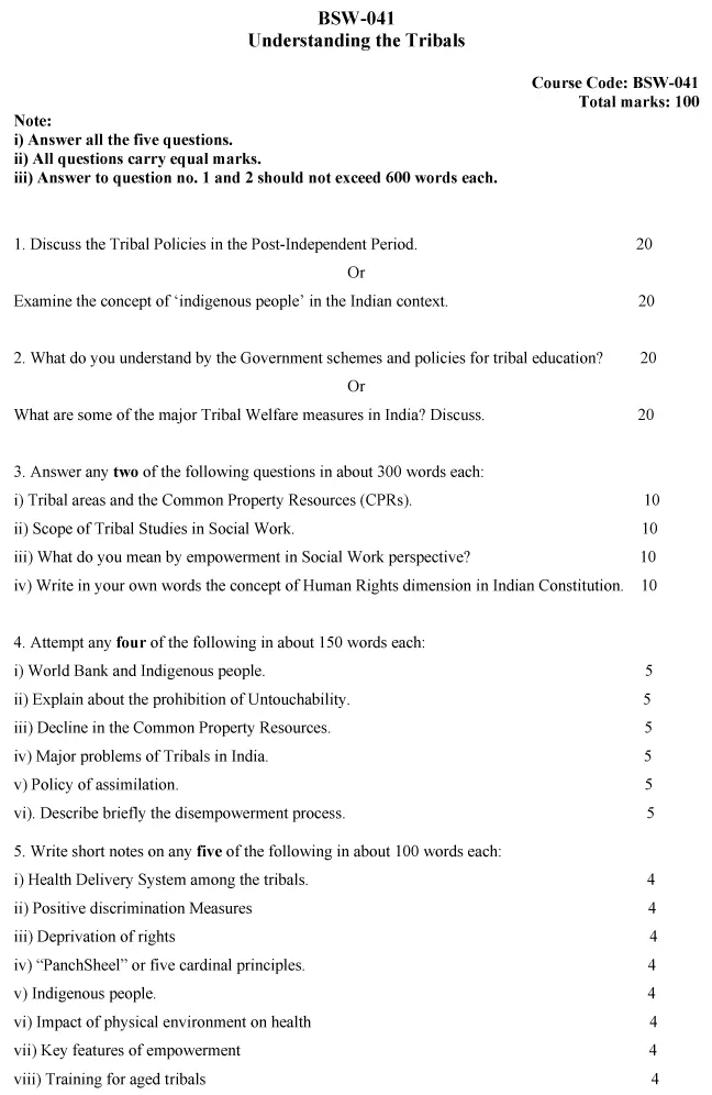 BSW-41 - Understanding Tribals-July 2024 - January 2025