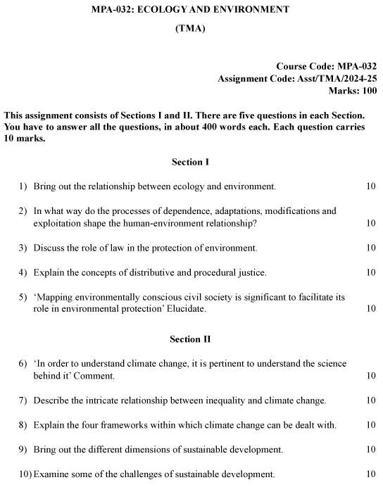 MPA-32 - Ecology and Environment -July 2024 - January 2025