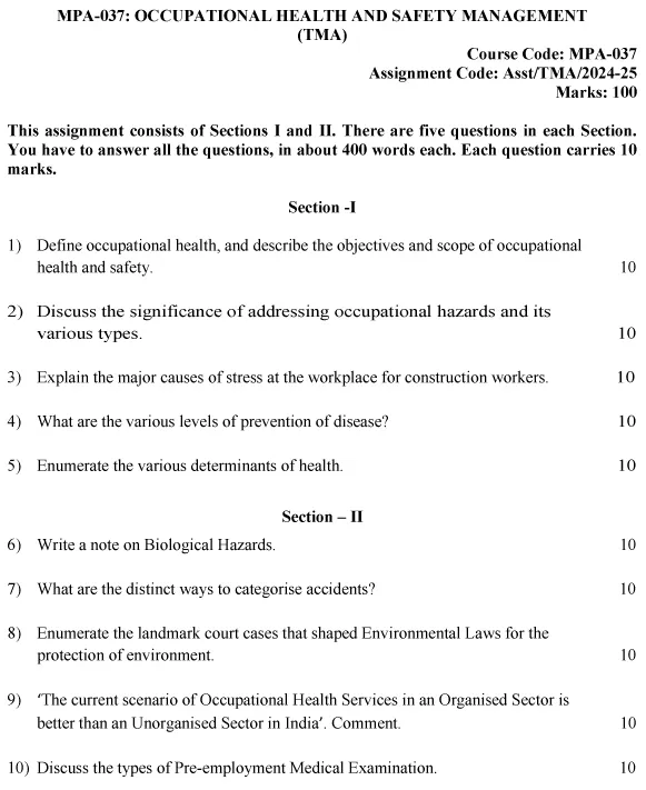 MPA-37 - Occupational Health and Safety Management -July 2024 - January 2025