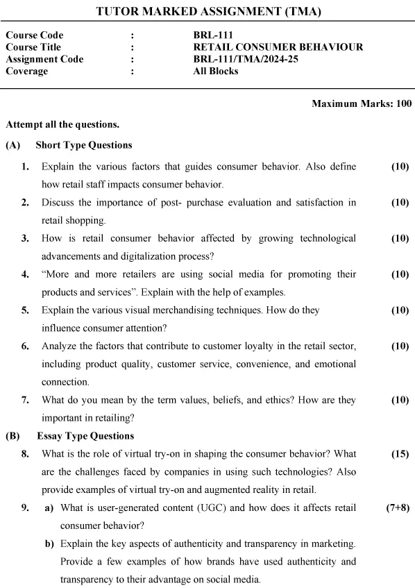 BRL-111 - RETAIL CONSUMER BEHAVIOUR-July 2024 - January 2025