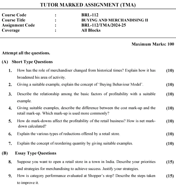 BRL-112 - Buying and Merchandising-II-July 2024 - June 2025