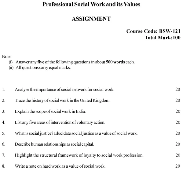 BSW-121 - Professional Social Work and its Values-January 2025 - July 2025