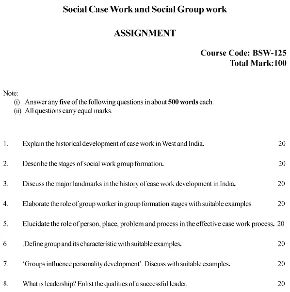 BSW-125 - Social Case Work and Social Group Work-January 2025 - July 2025