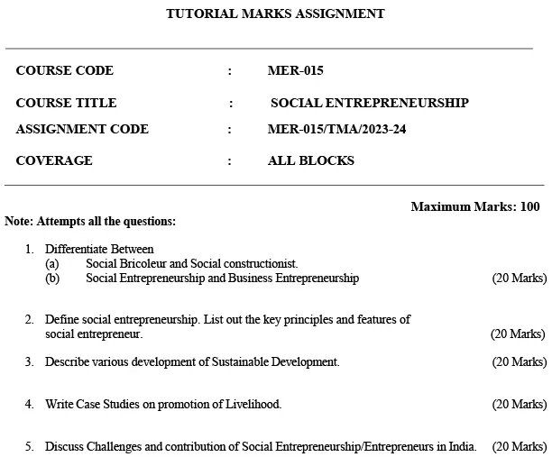 MER-15 - Social Entrepreneurship-July 2024 - January 2025