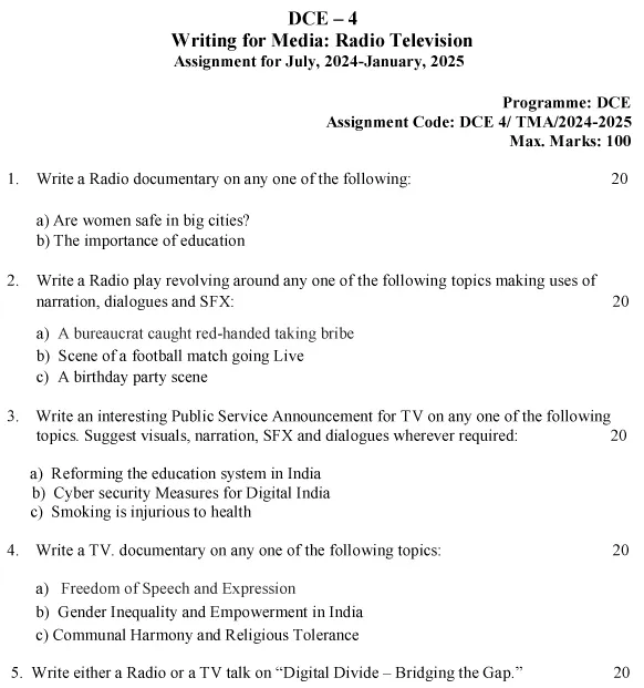 DCE-04 - Writing for Media: Radio and Television-July 2024 - January 2025