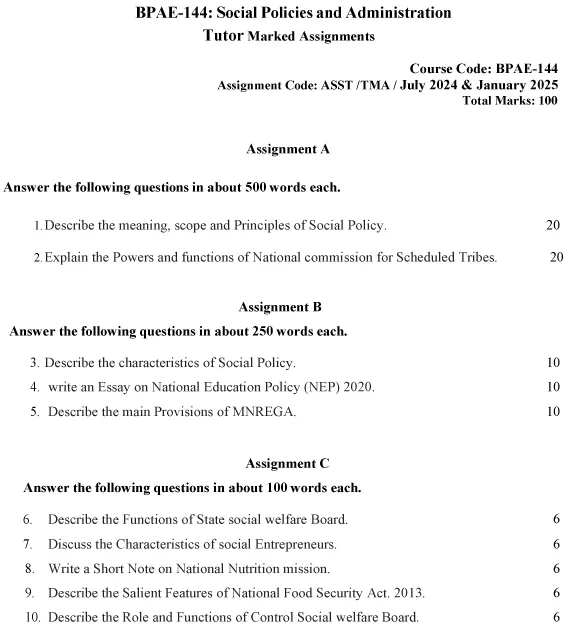 BPAE-144 - Social Policies and Administration-July 2024 - January 2025