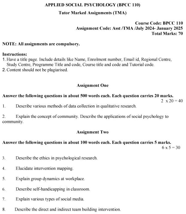 BPCC-110 - Applied Social Psychology-July 2024 - January 2025