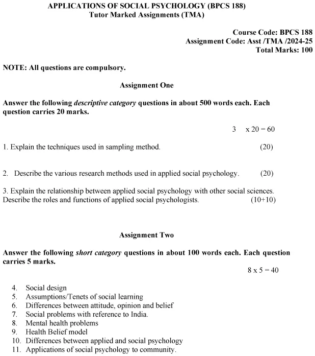 BPCS-188 - Application of Social Psychology-July 2024 - January 2025