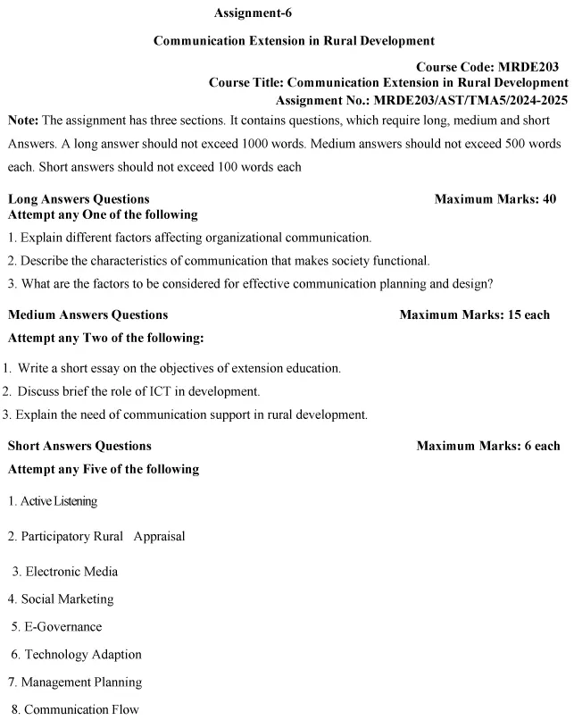 MRDE-203 - Communication and Extension in Rural Development-July 2024 - January 2025