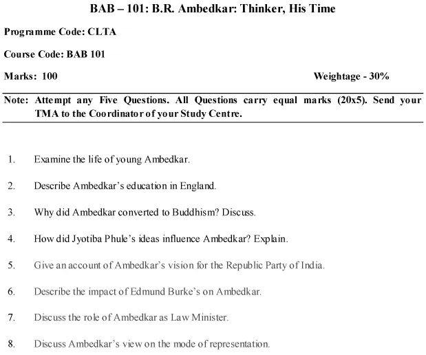 BAB-101 - B.R. Ambedkar: Thinker, His Time-July 2024 - January 2025