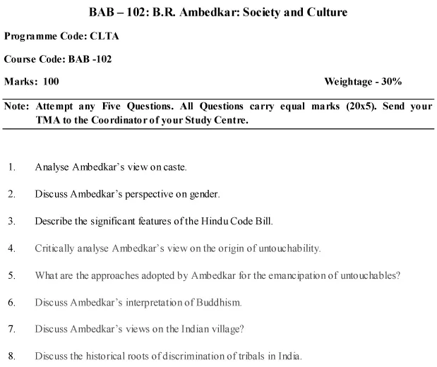 BAB-102 - B.R. Ambedkar: Society and Culture-July 2024 - January 2025