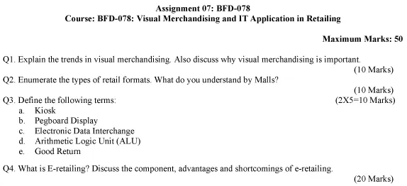 BFD-78 - Visual Merchandising and IT Application in Retailing-July 2024 - January 2025