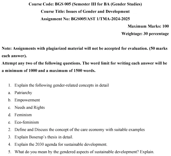 BGS-05 - Issues of Gender and Deveoloment-July 2024 - January 2025