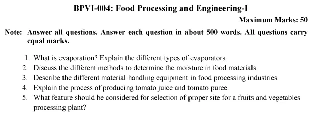 BPVI-04 - Food Processing and Engineering-I-July 2024 - January 2025